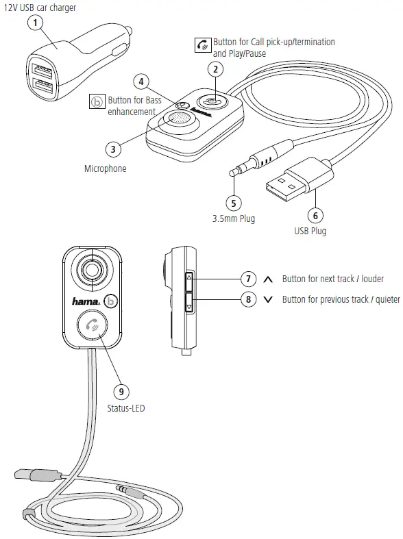 hama 00014167 Bluetooth Hands Free Set for Cars with AUX-In operating instruction