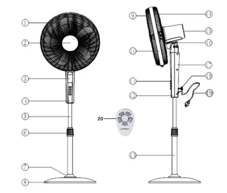 GOLDAIR 40cm Whisper Quiet Pedestal Fan - Components
