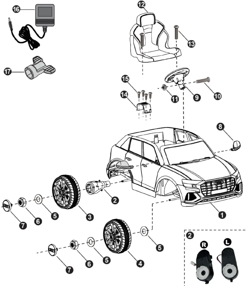 JAMARA 460200 Ride on Audi Q8 Children Car - Parts