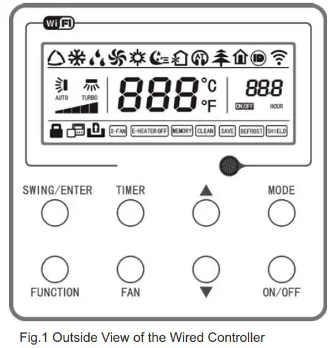 ALPICAIR XE73 44E Wired Controller - Symbols on LCD 1