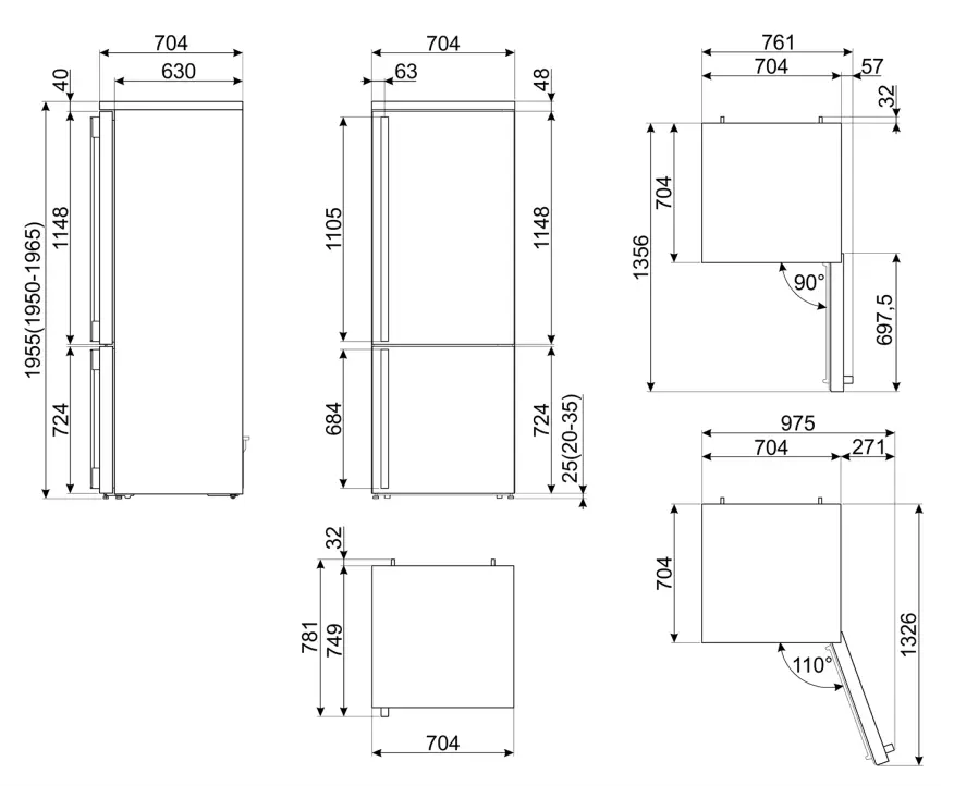smeg FA490RR5 Portofino 70cm Frost Free Fridge Freezer - Fig 1