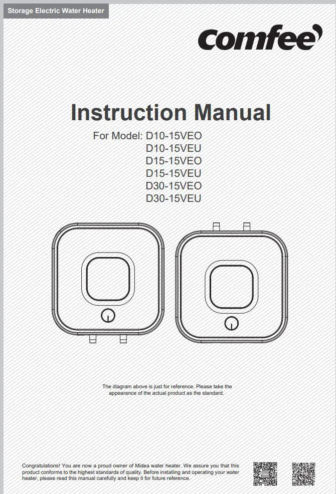 comfee D10, 15, 30 Series Storage Electric Water Heater Instruction Manual