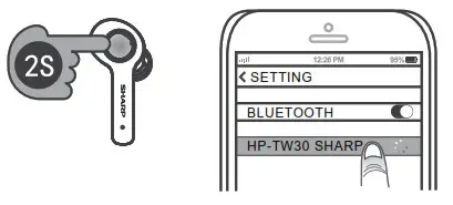 SHARP HP-TW30 True Wireless Stereo Earphones - Touch and hold