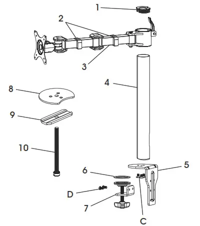 ULINE H-7618 Single Monitor Mount Standard - Parts