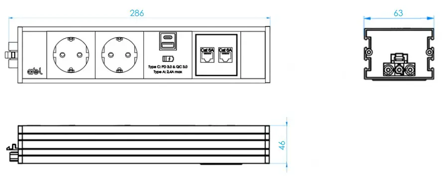 abl LINK Under Desk Power Module - DIMENSIONS
