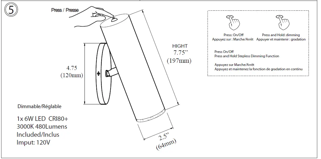 Dainolite CST-106LEDW Contemporary LED Wall Sconce 2