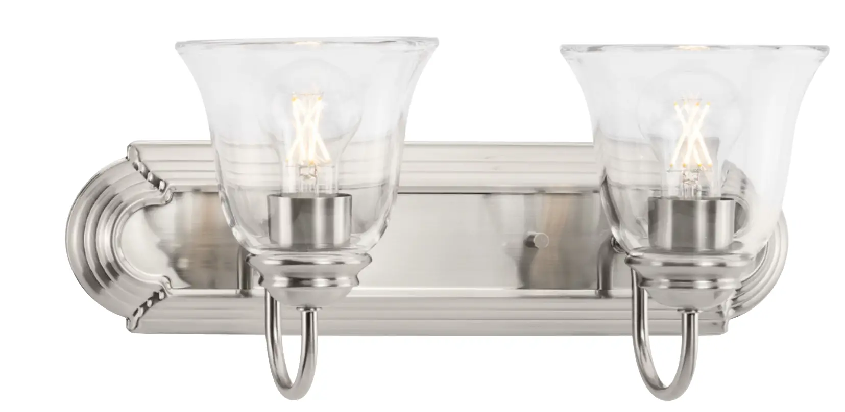 PROGRESS LIGHTING P300390-009 Two-Light Brushed Nickel Transitional Bath and Vanity Light with Clear Glass for Bathroom