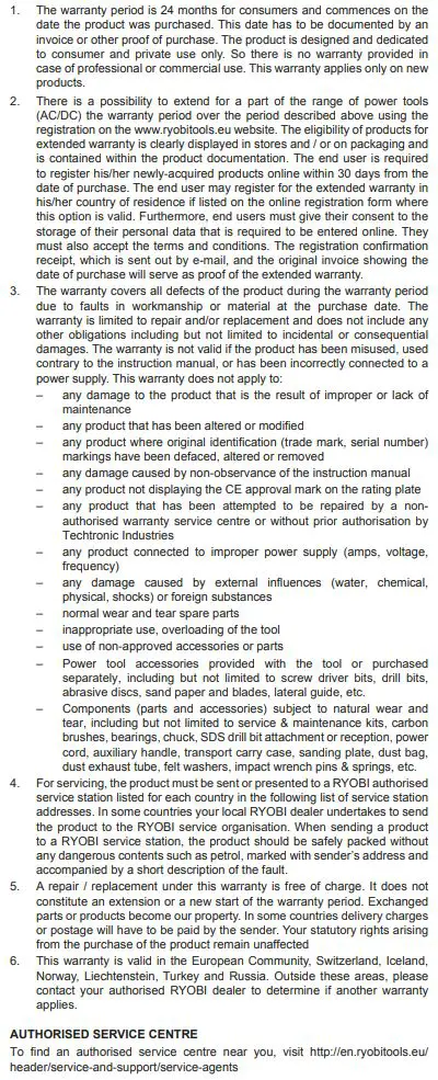 RYOBI ERGO-A2 ERGO 4V Cordless Screwdriver Kit Instruction Manual - RYOBI WARRANTY APPLICATION