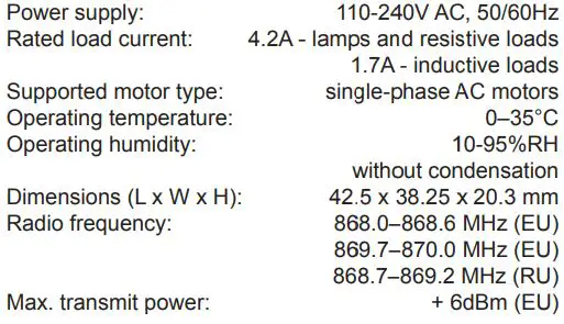 FIBARO FGR-223 Roller Shutter 3 Instruction Manual - Specifications