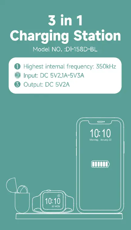 Shanxilinkedianzikejiyouxiangongsi DI-158D-BL 3 In 1 Charging Station Instruction Manual