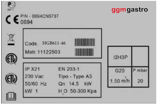 ggm gastro 20707000 6 Burners Gas Stove Static Electric Oven -