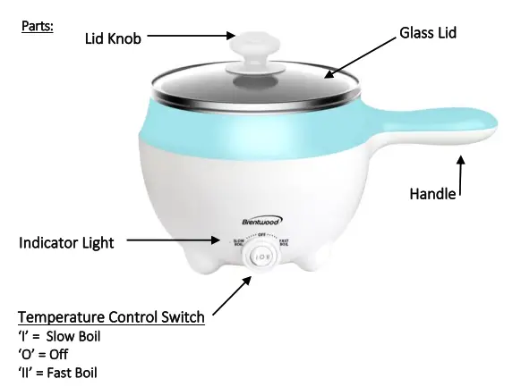 Brentwood HP-3015 Stainless Steel Electric Hot Pot Cooker - Indicator Light
