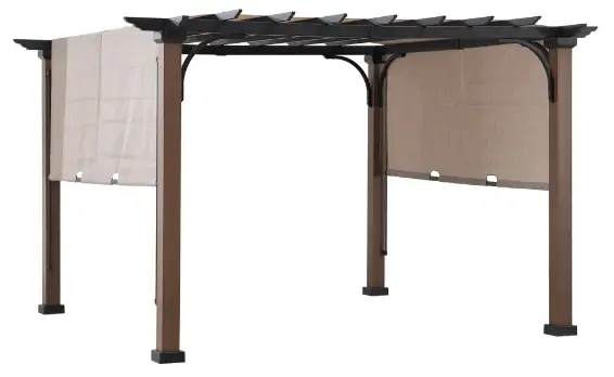 SUNJOY GROUP A106005900 Steel Pergola with Natural-Wood-Looking-Finish-and-Adjustable-Tan-Shade-product-img