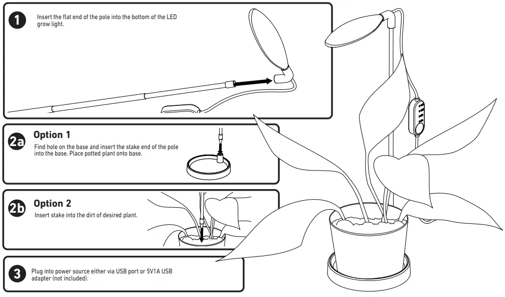 GoodEarth GL1349-WHG-15LF0-G USB Pole Stake, Base Full Spectrum LED Grow Light-fig3