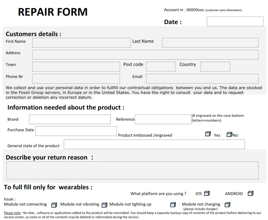 REPAIR FORM