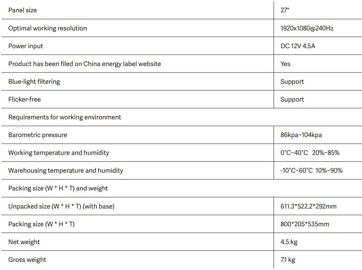 NEWSKILL Icarus IC27F2 RGB 27 Inch Full HD Curved Monitor User Manual - Technical Specifications of Product