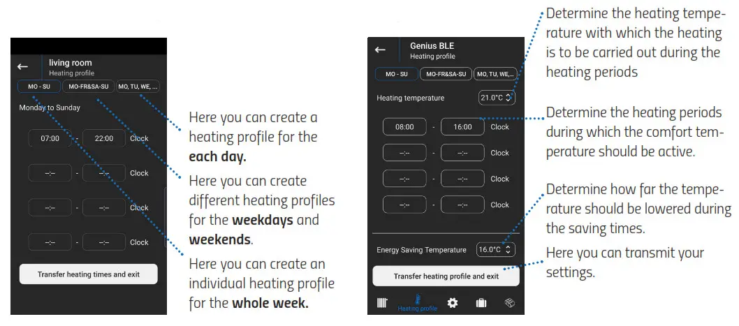 EUROTRONIC GENIUS BLE100 Wireless Thermostat - HEATING PROFILE