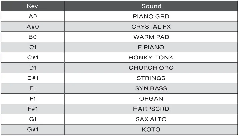 NUX NPK-10 Portable Digital Piano User Manual - Sound List