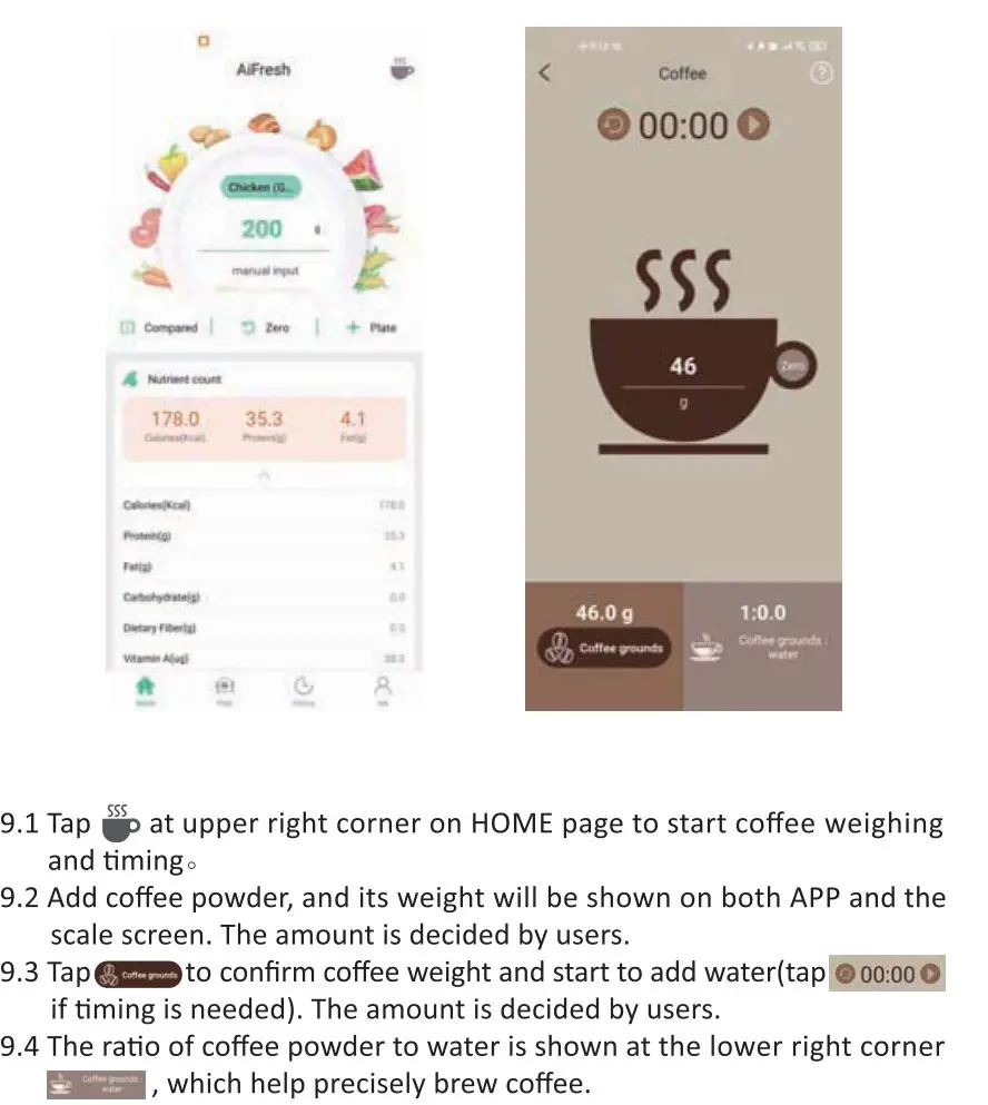Santebee KF209 Electronic Kitchen Scale User Guide - Coffee Weighing and Timing