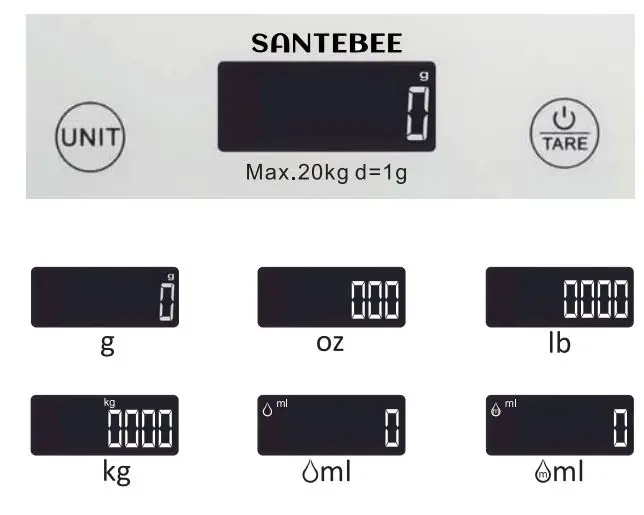 Santebee KF209 Electronic Kitchen Scale User Guide - Unit