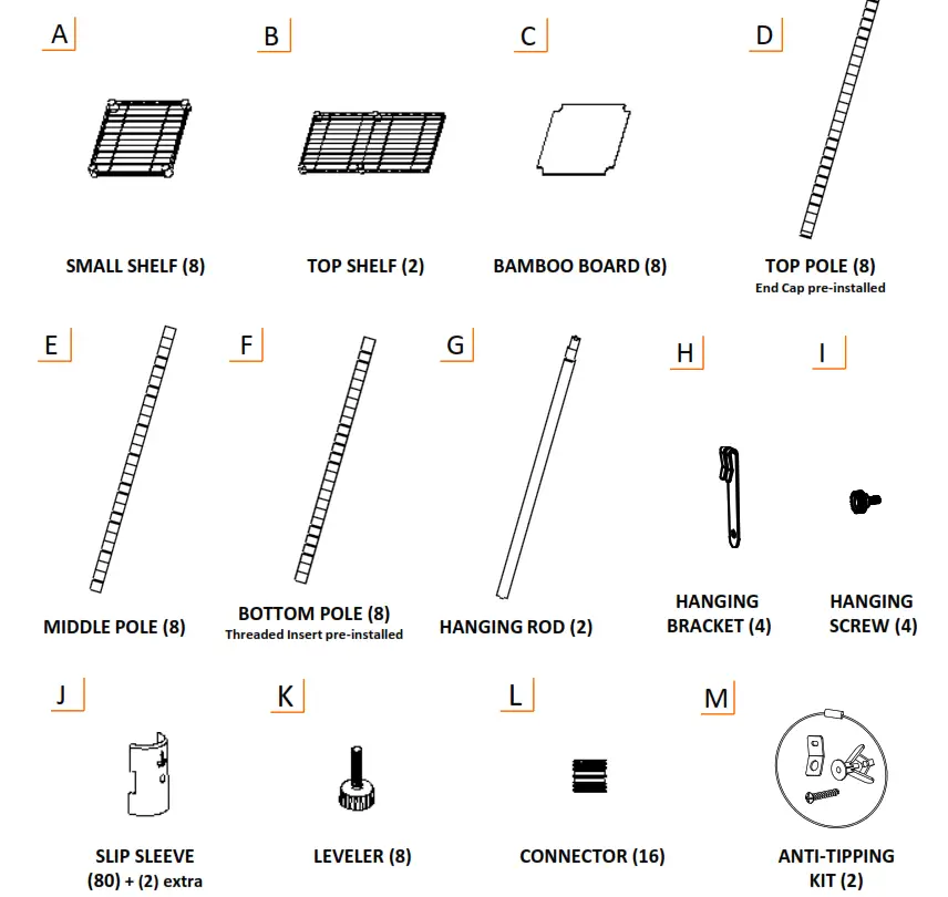TBFPBR-2701 TRINITY EXPANDABLE CLOSET - PARTS LIST