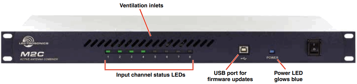 LECTROSONICS M2C Active Antenna Combiner - Front Panel