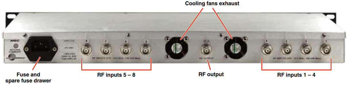 LECTROSONICS M2C Active Antenna Combiner - Rear Panel