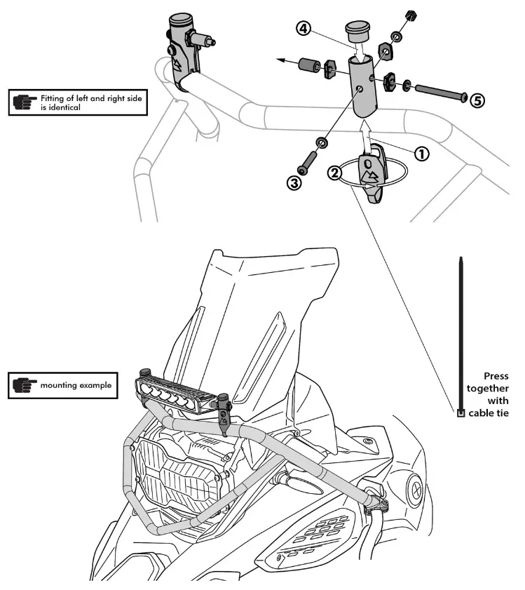 TOURATECH BMW R1250 GSA Front Additional Headlight Mounting Kit - Fig