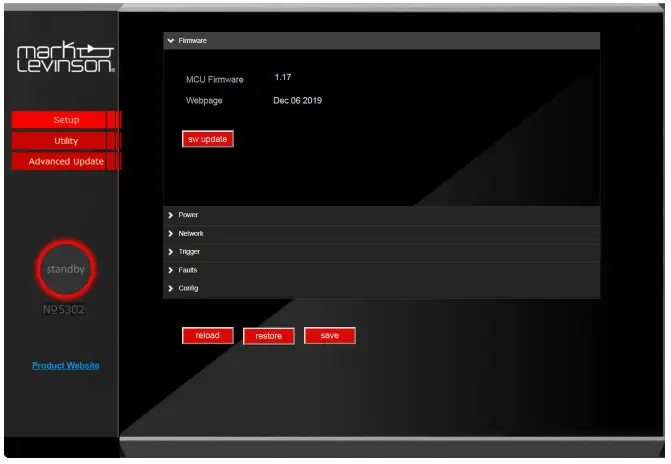 Mark Levinson Power Amplifier -BROWSER SETUP PAGE (BSP)