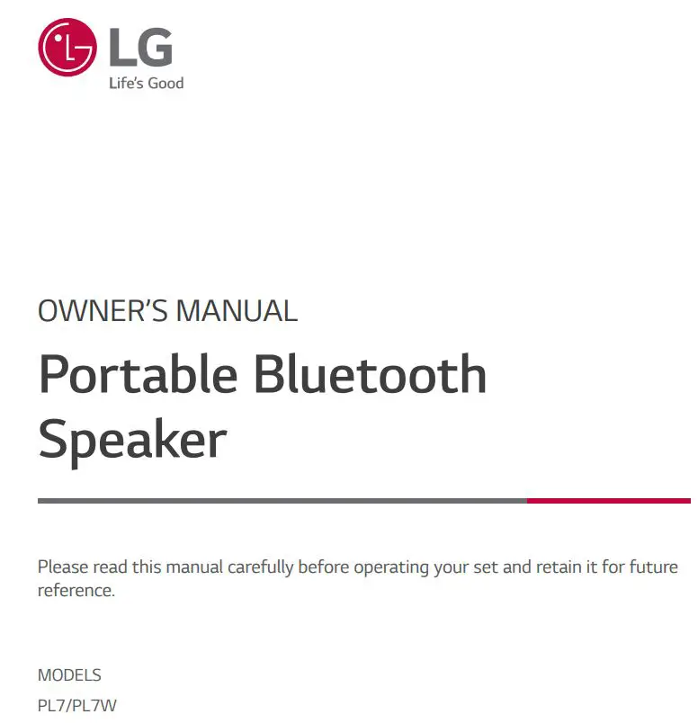 LG Portable Bluetooth Speaker Owner’s Manual