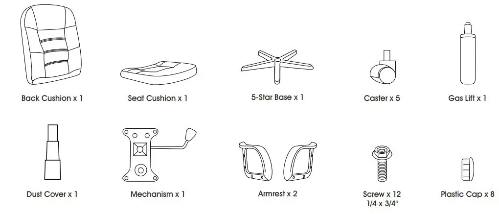 ULINE H-3641 Leather Manager’s Chair Installation Guide - Parts