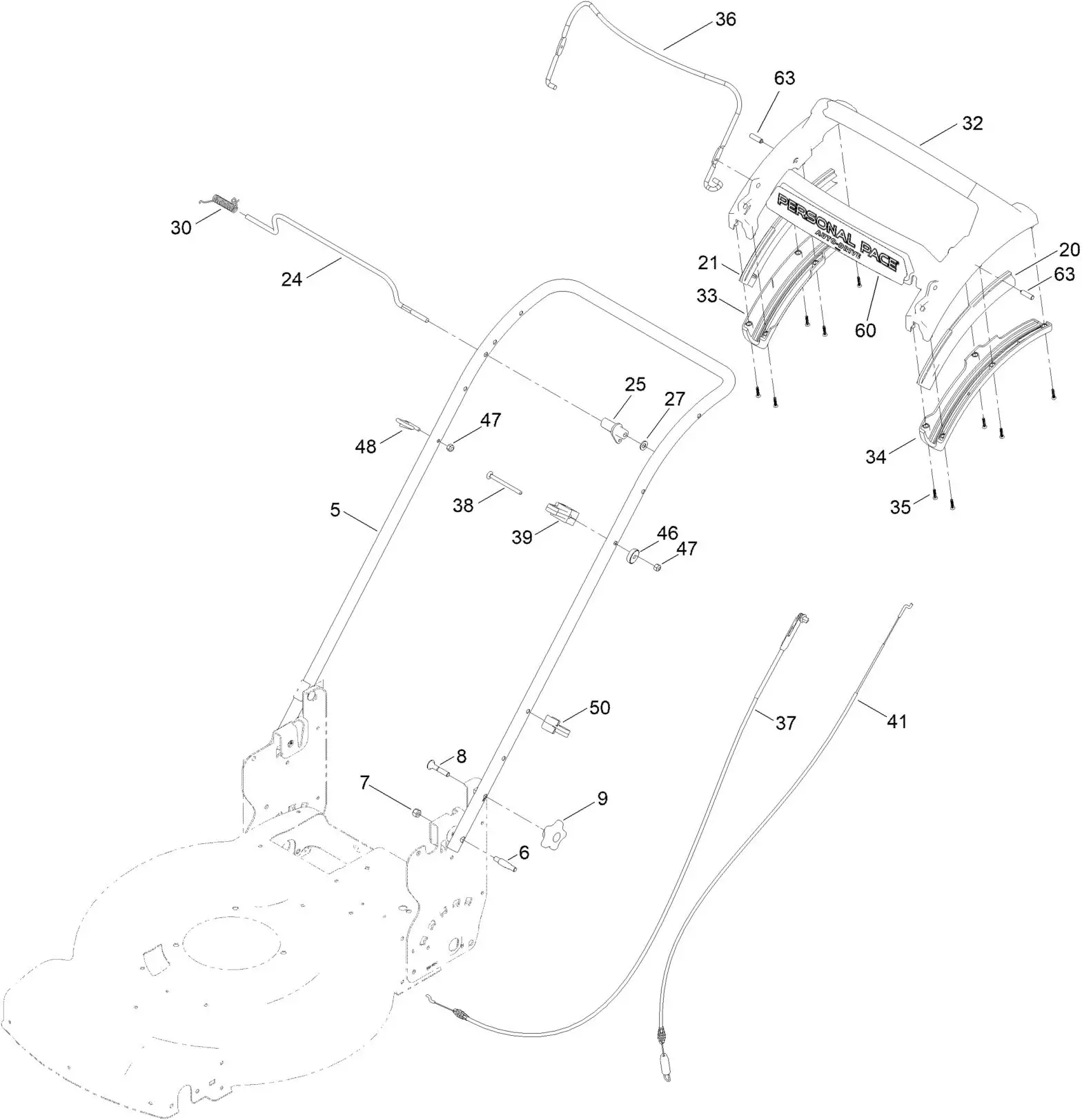TORO 22in Recycler Lawn Mower - Handle Assembly