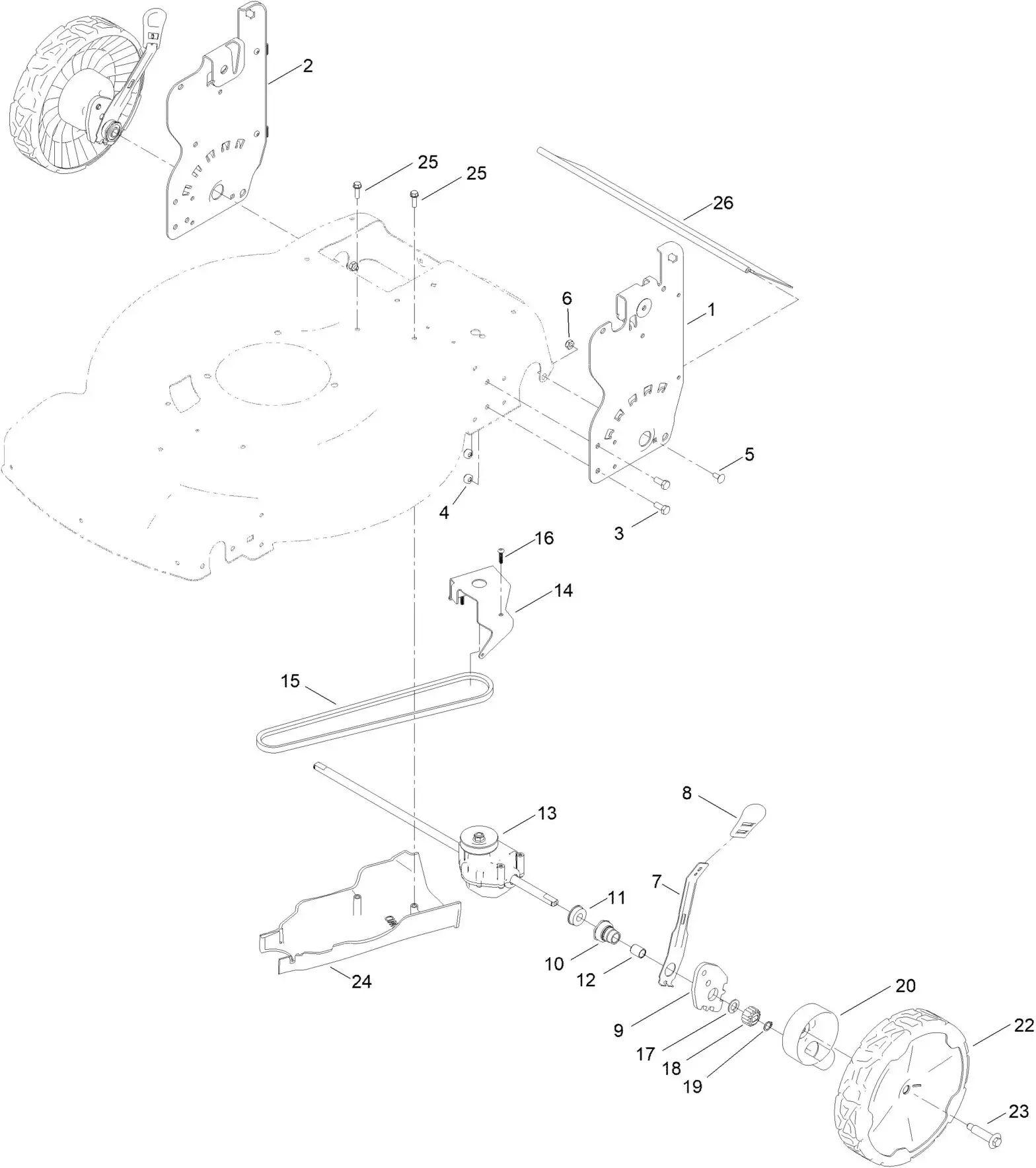 TORO 22in Recycler Lawn Mower - Rear Wheel and Height of Cut Assembly