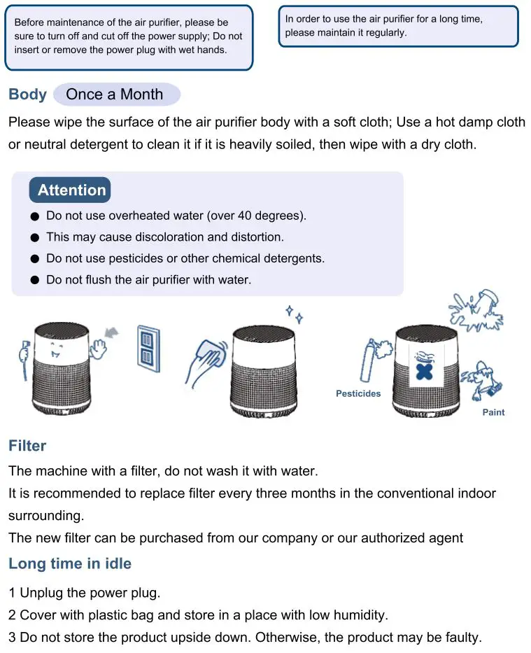 Matrix Decor RM50 True HEPA Air Purifier Installation Guide - Maintenance