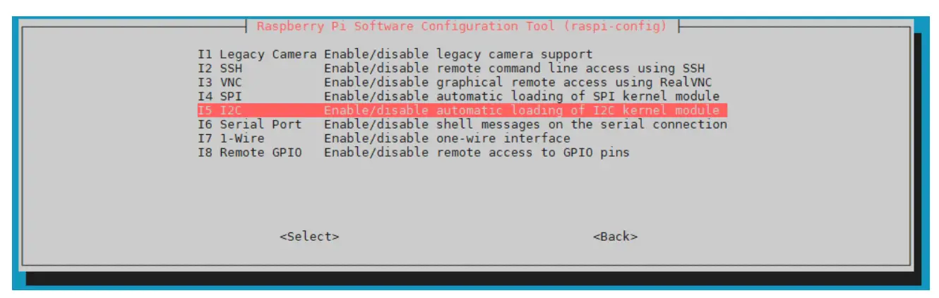 Interface Options → I5 I2C .