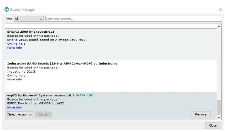 JOY-iT NODEMCU ESP32 Microcontroller Development Board - Install esp32 by Espressif Systems