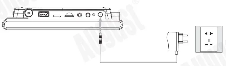 August DA100D 10.1 Inch HD Digital Analogue TV and Multimedia Player User Manual - Connecting the power adaptor