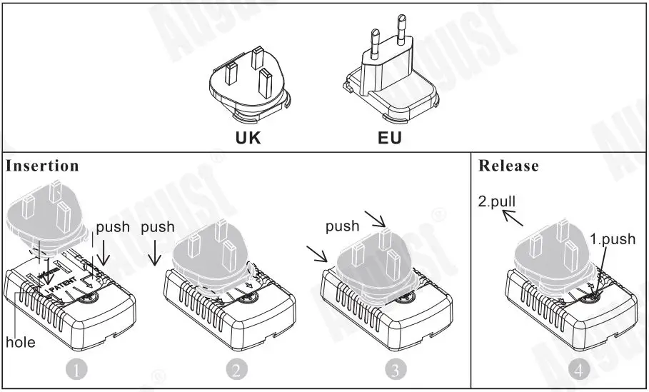 August DA100D 10.1 Inch HD Digital Analogue TV and Multimedia Player User Manual - Interchangeable Plugs