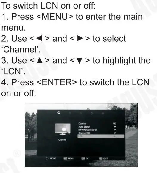 August DA100D 10.1 Inch HD Digital Analogue TV and Multimedia Player User Manual - LCN