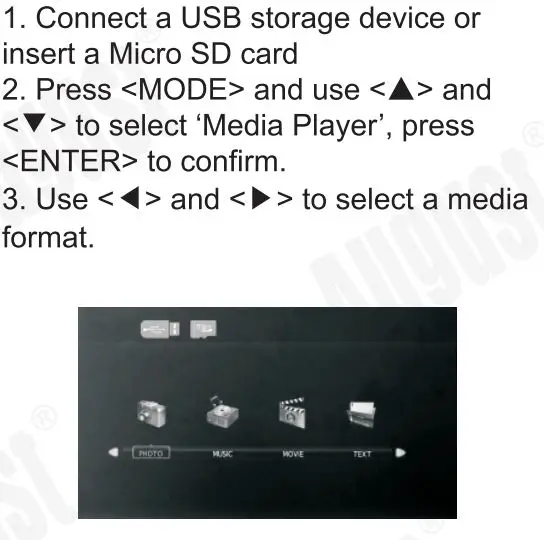 August DA100D 10.1 Inch HD Digital Analogue TV and Multimedia Player User Manual - Media Player