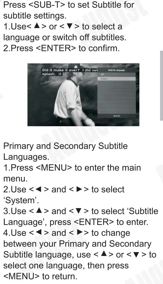 August DA100D 10.1 Inch HD Digital Analogue TV and Multimedia Player User Manual - Subtitles