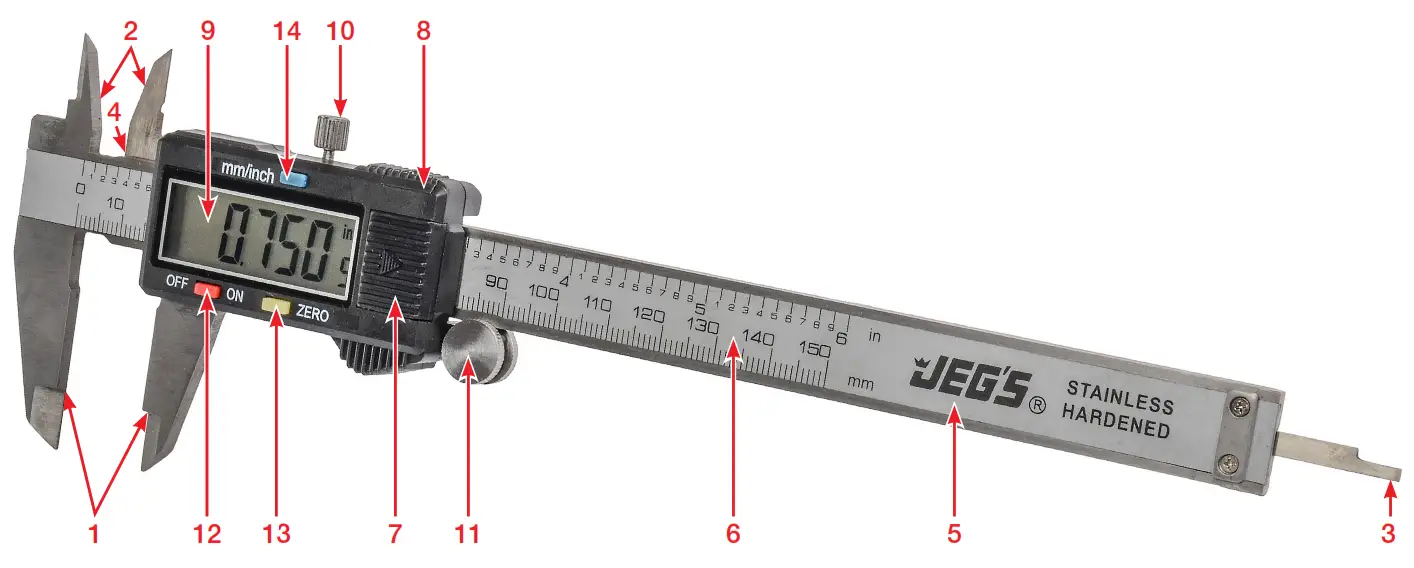 JEGS 80519 Digital Caliper 6 in 150 mm Length - Fig