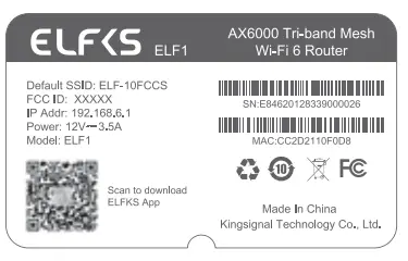 ELFKS ELF1 AX6000 Tri Band Wi-Fi 6 Mesh System - ssid