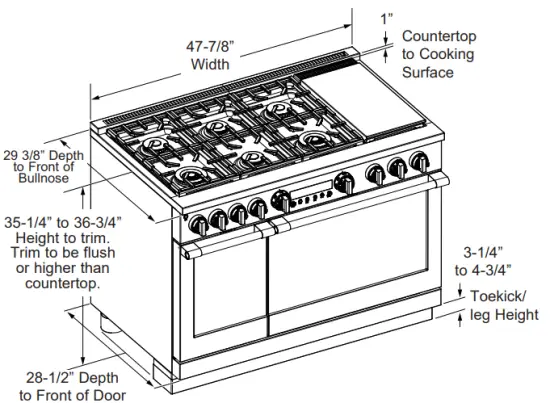 MONOGRAM ZDP486NDPSS 48 Inch Dual Fuel Professional Ranges - DIMENSIONS