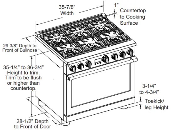 MONOGRAM ZDP486NDPSS 48 Inch Dual Fuel Professional Ranges - PRODUCT DIMENSIONS