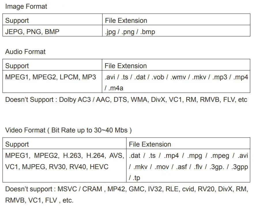 STREX SP212 Full HD LED Projector Instruction Manual - Multimedia File Specification