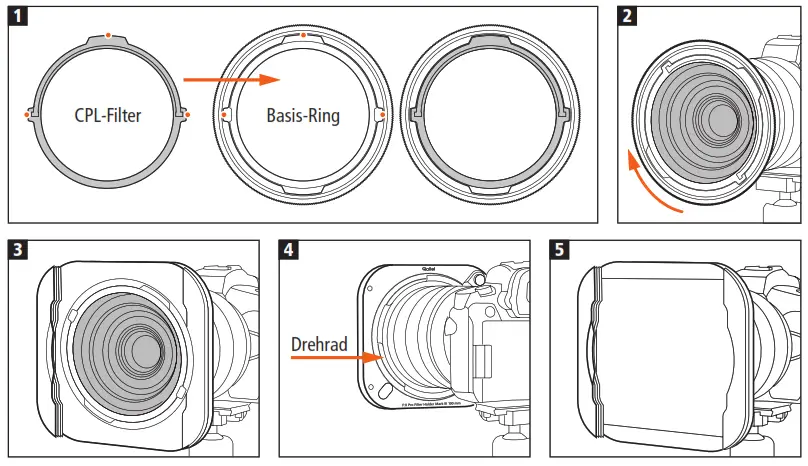 Rollei 26541 F.X Pro Filterhalter Mark III 100mm - Installationsschritte mit CPL-Filter