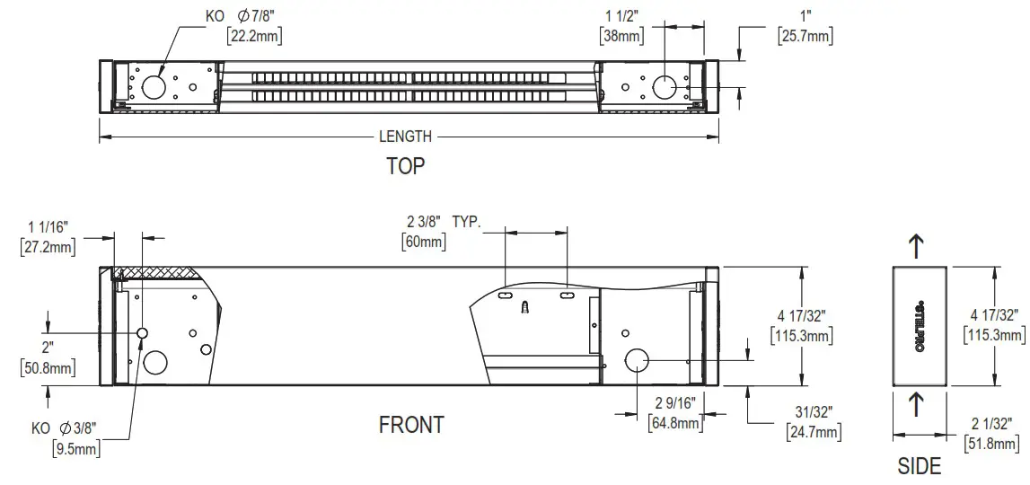 STELPRO AALUX121102W Aluminum Mini Architectural Baseboard - TECHNICAL DRAWINGS