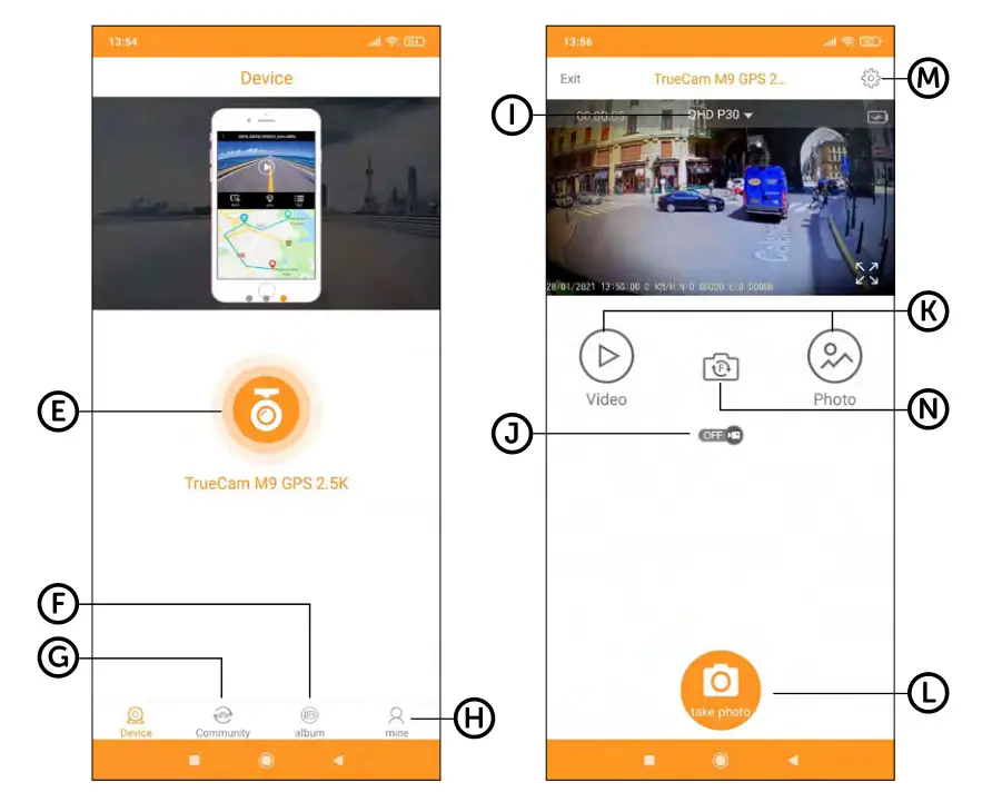 True Cam M9 GPS 2.5K dashcam and magnetic design - APP CONTROL