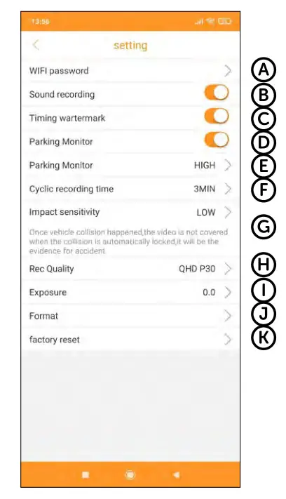 True Cam M9 GPS 2.5K dashcam and magnetic design - CAMERA SETTINGS